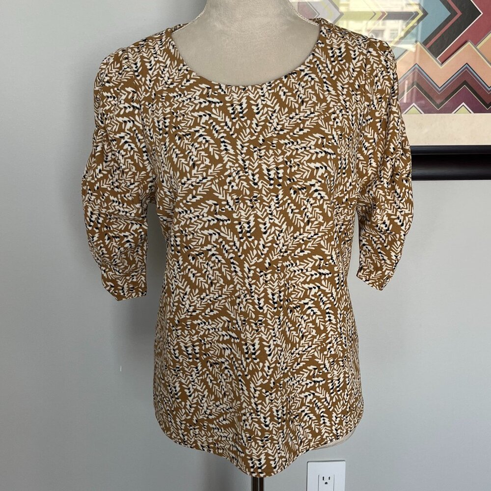 NWOT Melloday Mustard Vine Print Puff Sleeve Top M